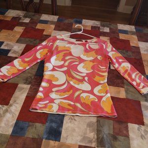 Pink, Orange and White Paisley Shirt with Front Cut-Outs